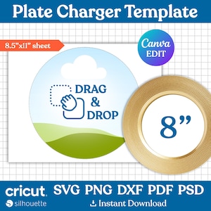 8&quot; Plate Charger Template, Plate Insert Template, Circle Template, Round Charger Template, Round Blank Plate, Printable, DIY, Canva Editable
