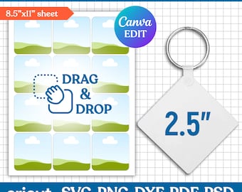 2.5" Square Keychain Template, Keychain Template Svg, Sublimation Template, Keychain Personalized, Custom Keychain, png, dxf, Canva Editable