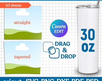 Tumbler Template Svg, 30oz Skinny Tumbler Template, Skinny Tumbler Full Wrap, Tumbler Sublimation, Tapered Straight, png, Canva Editable