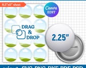 2.25" Button Pin Template, Button Pin Svg, Button Pin Blank, Sublimation Button Pin Template, Badge Circle Labels, png, Canva Editable
