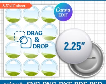 2.25&quot; Button Pin Template, Button Pin Svg, Button Pin Blank, Sublimation Button Pin Template, Badge Circle Labels, png, Canva Editable