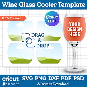 Wine Glass Cooler Template Svg, Custom Wine Glass Covers, Wine Glass Cooler, Sublimation Template, Wine Glass Sleeve, png, Canva Editable