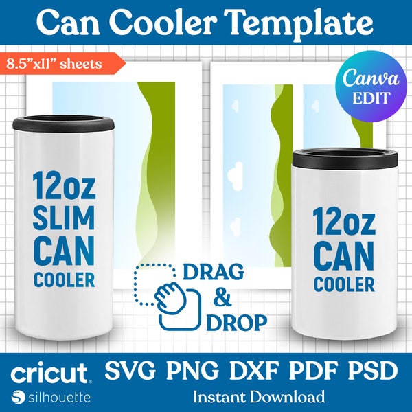 12oz Can Cooler & 12oz Slim Can Cooler Template, Beer Cooler Template, Sublimation Template, Bottle Cooler Template, svg, Canva Editable