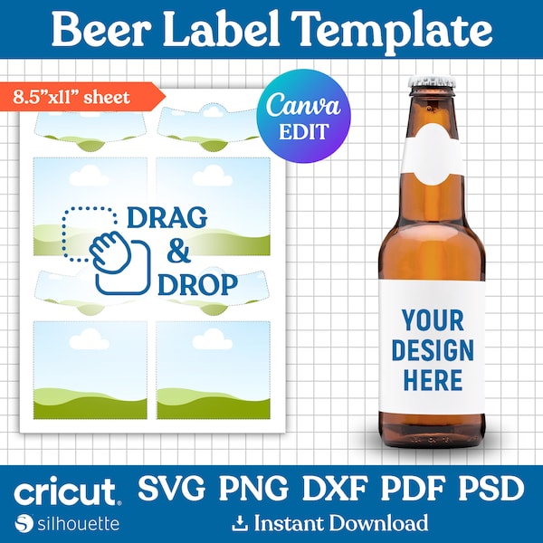 Beer Label Template, Beer Label Svg, Bottle Beer Neck Label Template, Wine Bottle Label, Beer Label Sticker, Party Favor, Canva Editable