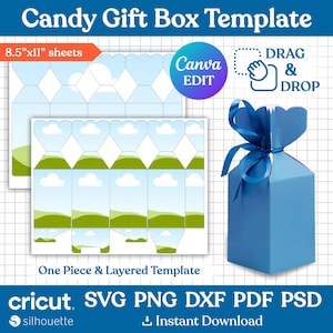 Modèle de boîte de bonbons, boîte en forme de bonbon, boîte-cadeau, modèle de boîte-cadeau de bonbons, coffret cadeau de fête, coffret cadeau, boîte Svg pour Cricut, toile modifiable