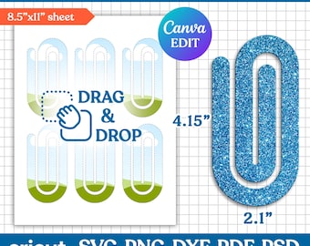 Jumbo paperclip sjabloon, paperclip bladwijzer SVG, paperclip SVG, snack clip SVG, paperclip laserbestand, paperclip sublimatie, canva bewerkbaar