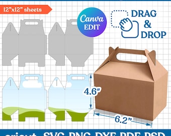 4,6 "Giebel Box Vorlage, Giebel Box Vorlage, Giebel Box svg, Party Favor Box, Box Vorlage, Geschenkbox svg, DIY Box Vorlage, Canva bearbeitbar