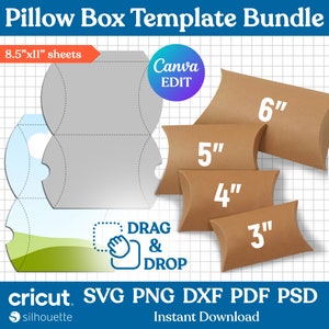 Kissenschachtel Vorlage Bundle, Kissenschachteln, Favor Box Vorlage, Box Vorlage svg, Geschenkbox Vorlage, Cut Files, DIY Geschenkbox, Canva Editierbar