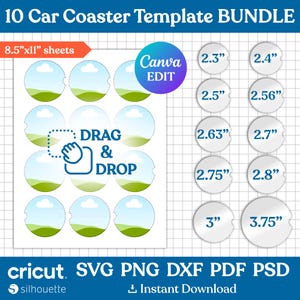 Car Coaster Template BUNDLE, Car Cup Coaster Template, Car Coaster Sublimation, Geode Car Coaster, Car Coaster Blank, png, Canva Editable
