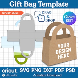 Modello di sacchetto regalo, modello di sacchetto di carta Svg, sacchetto regalo Svg, scatola regalo Svg, modello di sacchetto di favore, sacchetto regalo di compleanno, file di taglio, png, Canva modificabile