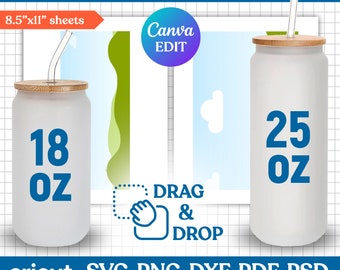 18oz - 25oz Frosted Glass Can Template, Glass Can Sublimation Template, Libbey Glass Template, Libbey Glass Wrap Template, Canva Editable