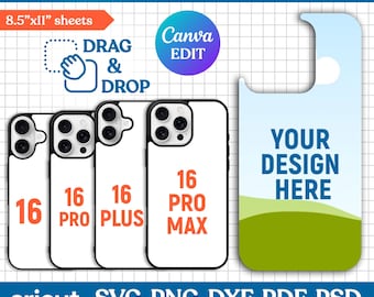 Plantilla de funda para teléfono 16, plantilla de sublimación para funda 16 Pro, plantilla 16 Pro Max, plantilla de funda 16 Plus, plantilla de funda para teléfono, Canva editable