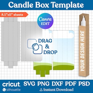 Candle Box Template, Candle Box Svg, Unscented Chandelier Candle Box Template, Tall Candle Box, Pull Box Template, DIY Box, Canva Editable