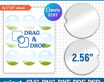 2.56" Car Coaster Template Svg, Car Cup Coaster Template, Car Coaster Sublimation, Geode Car Coaster, Car Coaster Blank, png, Canva Editable
