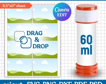 60ml Seifenblasenflaschen-Etikettenvorlage, Seifenblasenflaschen-Etiketten-Svg, Kinder Partybevorzugung, Hochzeitsblasenflaschen, Seifenblasenflaschenaufkleber, Canva bearbeitbar