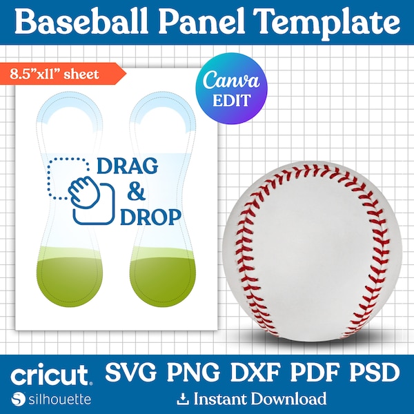 Baseball Panel Template Svg, Baseball Leather Blank Template, Photo Baseball, Custom Baseball Panel Template, png, dxf, psd, Canva Editable