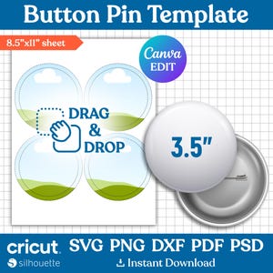 3.5&quot; Button Pin Template, Button Pin Svg, Button Pin Blank, Sublimation Button Pin Template, Badge Circle Labels, Printable, Canva Editable