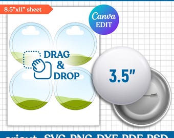 3.5" Button Pin Template, Button Pin Svg, Button Pin Blank, Sublimation Button Pin Template, Badge Circle Labels, Printable, Canva Editable