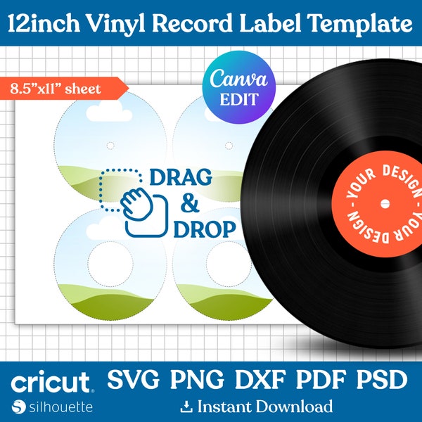 12 Inches Vinyl Record Template, Vinyl Record Label Template, Record Label Sticker Template, Custom Vinyl Record Template, Canva Editable