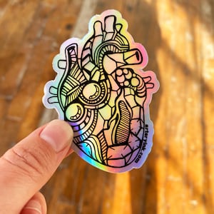 Holographic Sticker, Mini Heart Sticker, Vinyl Sticker, Anatomical Heart, Anatomy Stickers, Nurse Gift, Laptop Water bottle Sticker