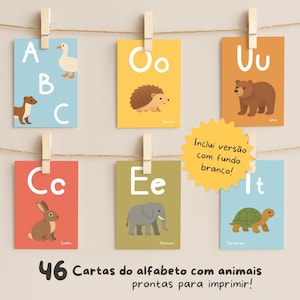 ABC Cards - Animal Alphabet Flashcards - Portuguese (DPrintable PDF & PNG Files)