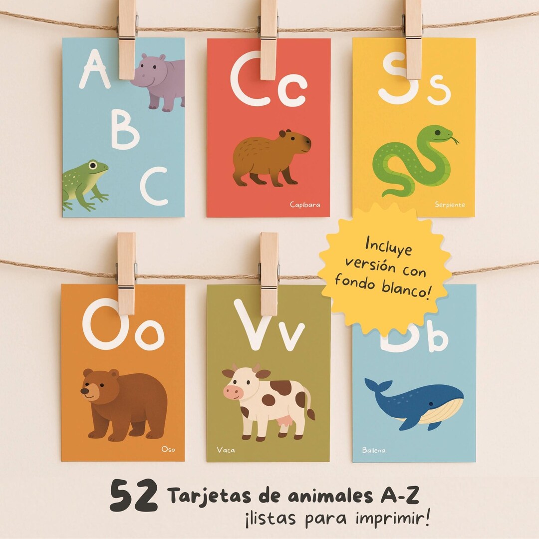Tarjetas imprimibles del abecedario con animales – Español – Pré ...