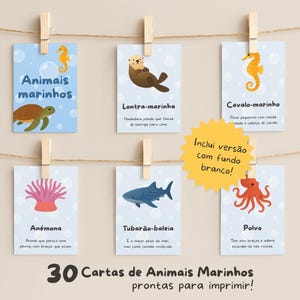 Animal Cards - Marine Animals Flashcards - Portuguese (Printable PDF & PNG Files)