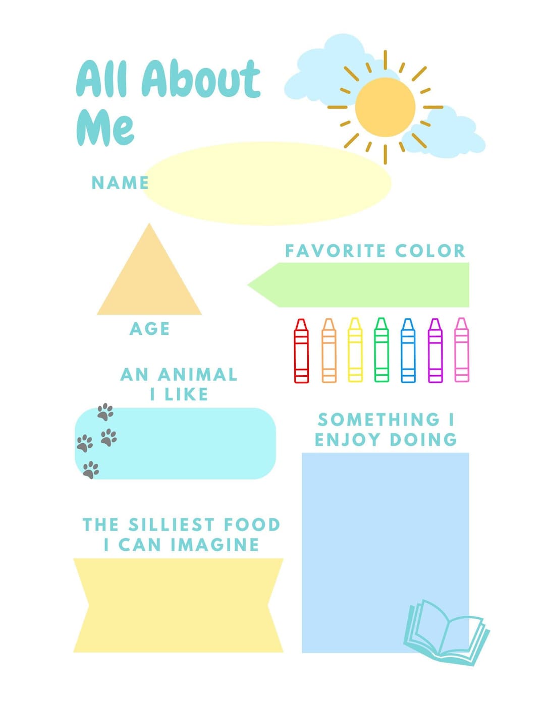 Printable Pdf 'all About Me' Worksheet Kid's Information Activity ...