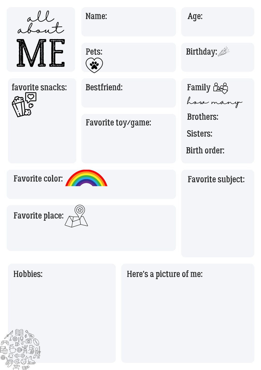 Printable Pdf All About Me Worksheet Digital Printable Worksheet PDF ...