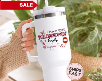 Custom Floral Phlebotomist Tumbler 40oz Phlebotomy Tumbler Phlebotomy Gift for Student Phlebotomy Tech Phlebotomist Gift Phlebotomist Mug