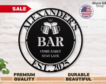Custom Bar Metal Sign, Personalized Home Bar Decor