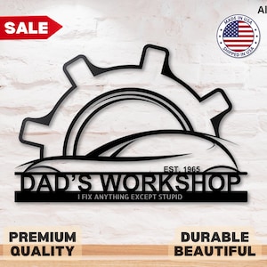 Custom Workshop Name Sign Garage Est Sign Message Dad Metal Wall Art Plaque Car Shop Business Sign Man Cave Decor Papa Birthday Gift for Dad