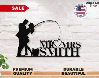 Custom Fishing Metal Sign Mr and Mrs Metal Sign Bucket of Love Fishing Lover Wall Art Fishing Lovers Gifts Valentine's Day Mr and Mrs Gift