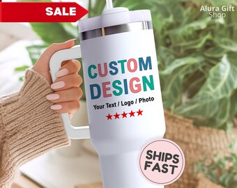 Custom Tumbler Design Create Your Own Design Personalized 40oz Tumbler with Handler Custom Photo Tumbler Custom Text Tumbler Travel Mug Cup
