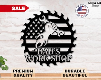 American Flag Workshop Decor Custom USA Flag Garage Sign America Flag Metal Sign 4th of July Art Patriotic Decor Dad Independence Day Gift