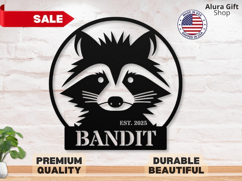 Metal Racoon Panel Custom Metal Raccoon Decor Raccoon Sign Round Raccoon Decor Raccoon ...