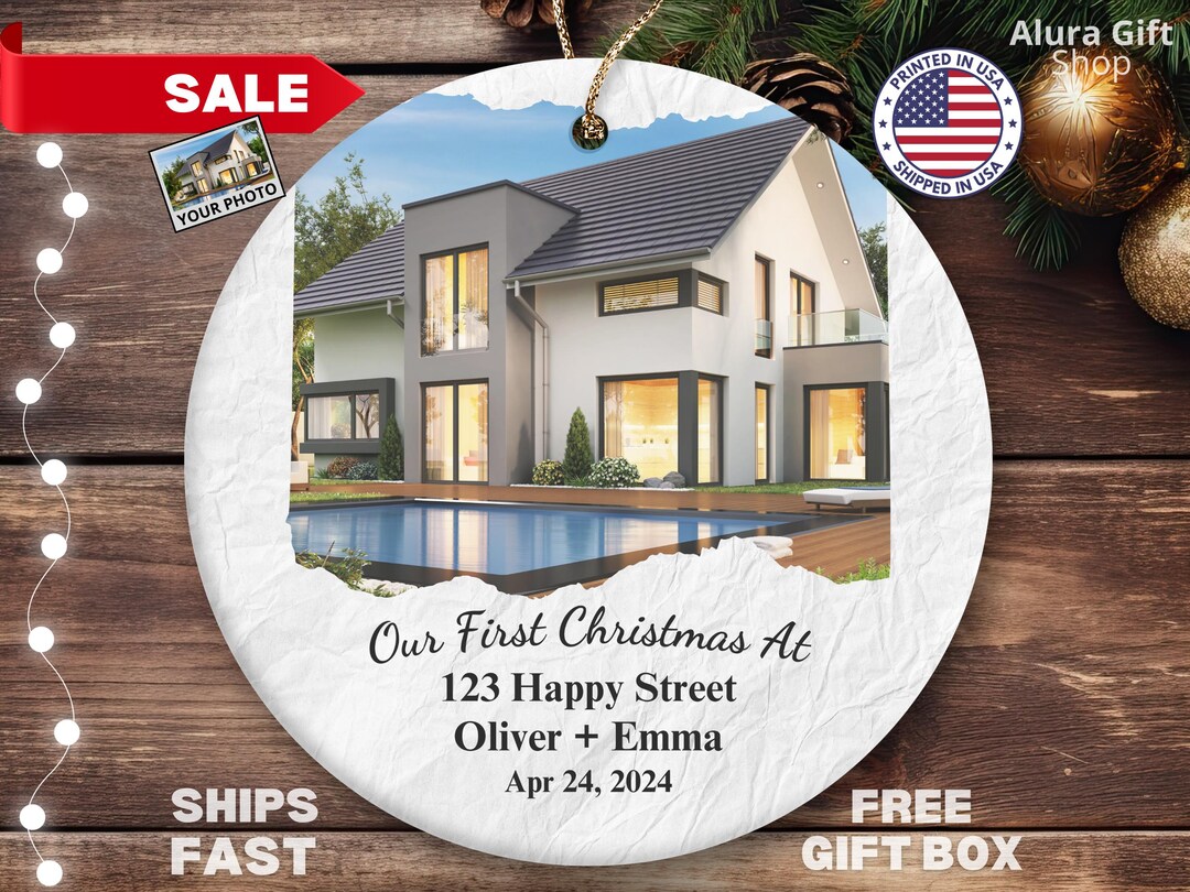 Custom New Home Photo Ornament Tear off Our First Christmas at New Home ...