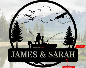 Happily Fishing Together-Custom Metal Sign, Personalized Metal Sign, Custom Valentine's Day Gift, Personalized Valentine's Day -Fishing Sign
