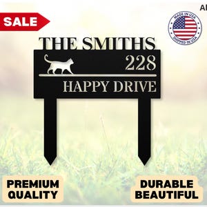 Custom Metal Address Sign with Stake Address Sign Stakes Address Yard Stake Cat Address Marker House Number Stake Realtor Housewarming Gift