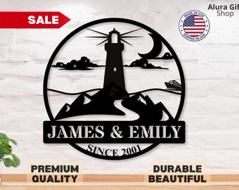 Custom Metal Lighthouse Sign Night Sky Lighthouse Metal Wall Art Outdoor Cabin Lighthouse Decor Boating Gift for Women Sailing Gift for Men