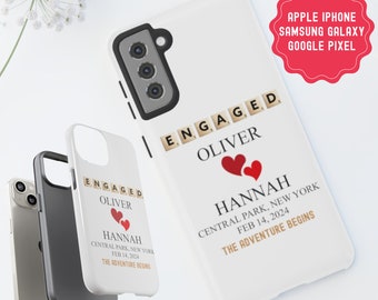 Personalized Engaged Tough Phone Case Congratulations Gift Engagement Gift For Couple Him Just Engaged Future Mrs Custom Names Venue Date