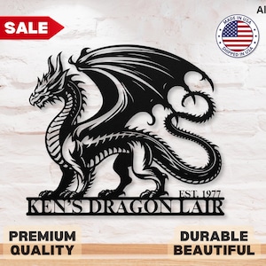 Custom Metal Dragon Wall Art Dragon Decorations Birthday Gift for Dad Man Cave Sign Dragon Decor for Home Room Decor Dragon Wall Art for Him
