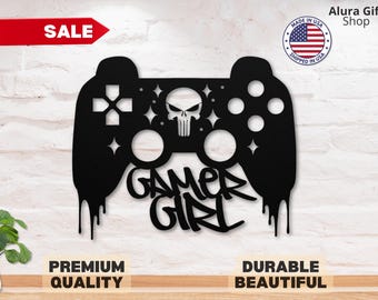 Gamer Girl Metal Sign Skull Custom Video Game Sign Controller Console Gamer Gift Girl Gaming Gift for Gamer Art Decor Gamer Room Wall Decor