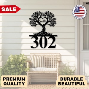 Family Tree House Number Metal Sign Custom Outdoor Name Sign Tree of Life Metal Wall Art Front Porch Sign Family Gift Idea Housewarming Gift