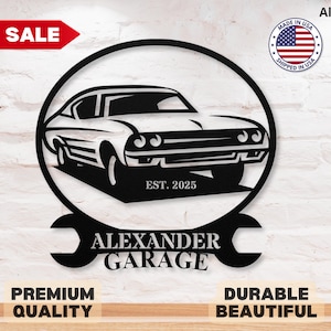 Custom Metal Car Sign Garage Sign Race Car Sign Car Name Sign Muscle Car Sign Gift for Car Guy Christmas Gift for Him Man Cave Decor for Him