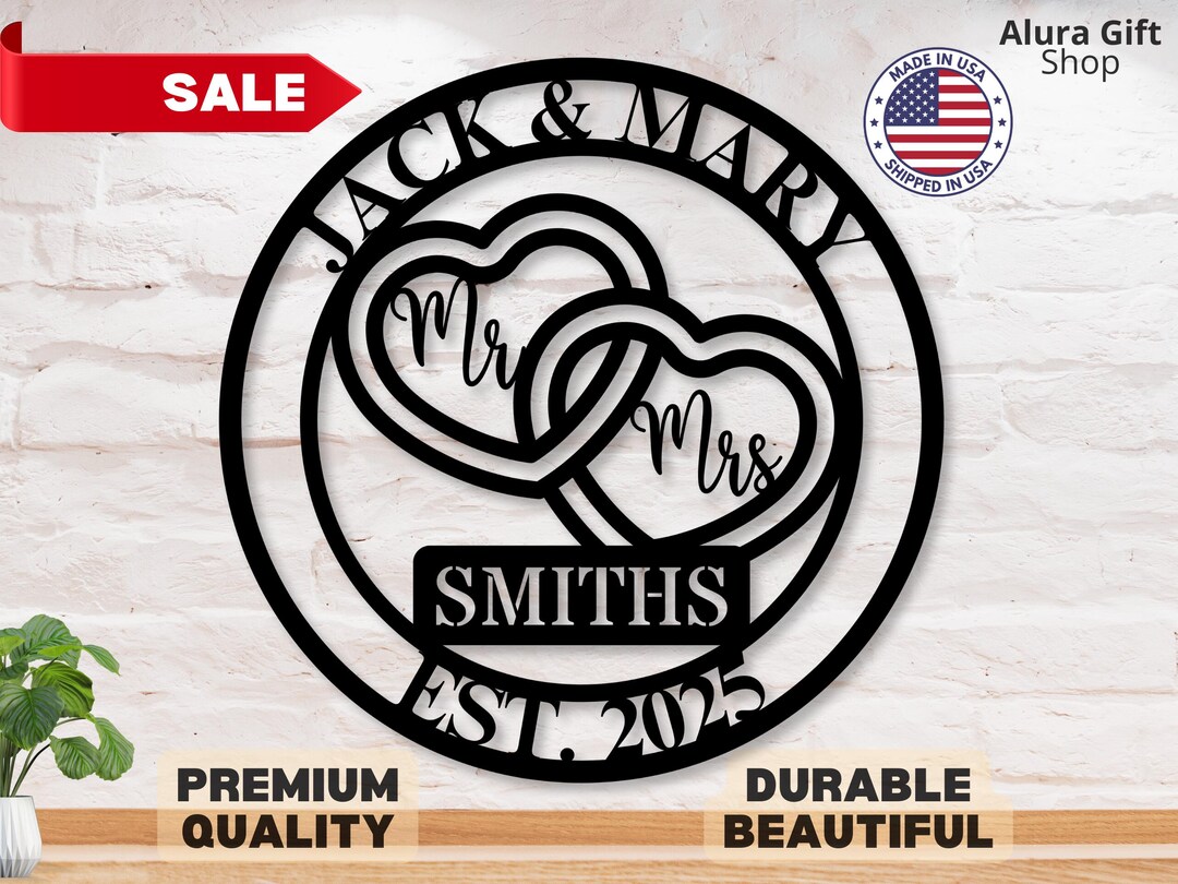 Custom Mr and Mrs Metal Sign Couple Metal Art Heart Name Sign ...