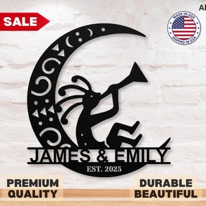 Custom Kokopelli on Moon Sign Kokopelli Metal Sign Kokopelli Wall Decor Kokopelli Art Wedding Gift for Newly Wed Kokopelli Gift for Couple