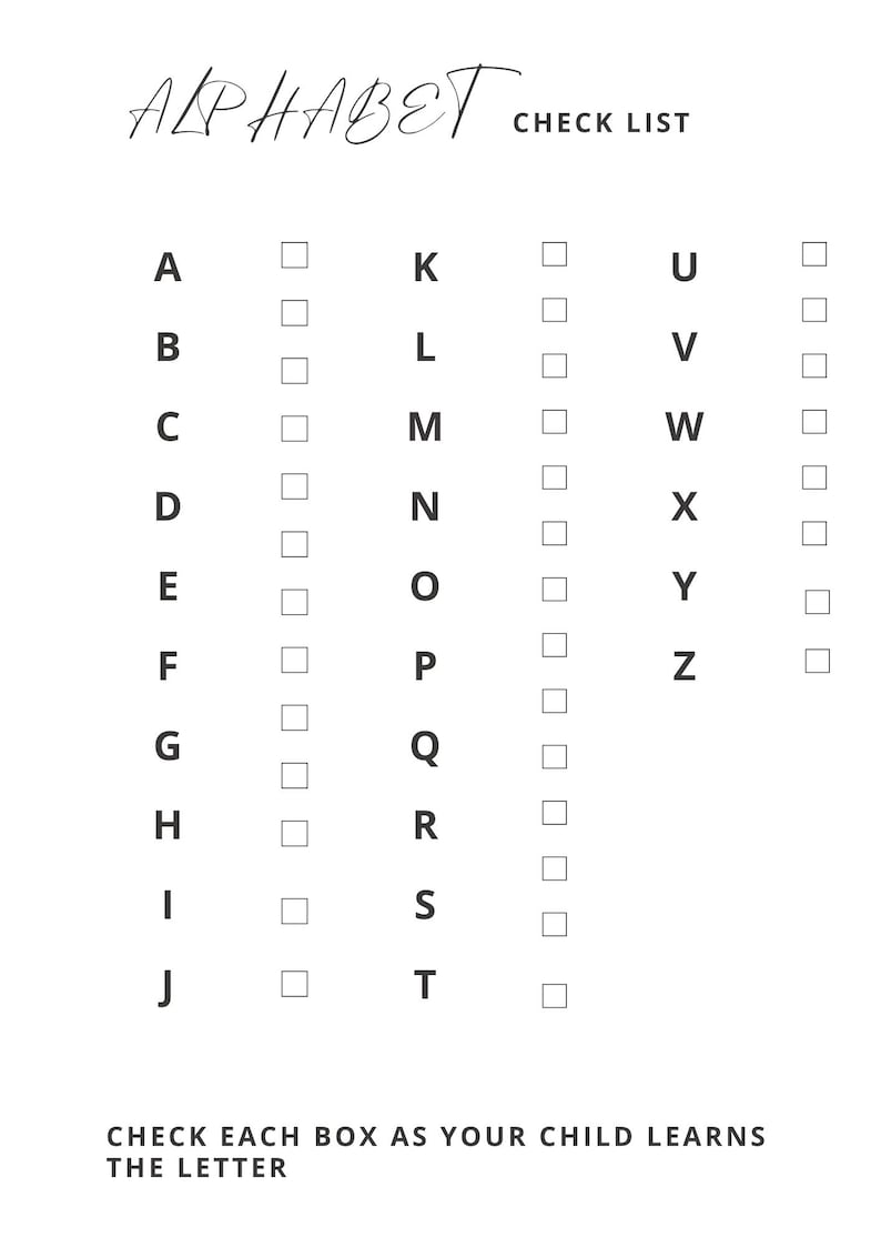 Checklist Cursive Kids Home School Alphabet Checklist| Printable | Learning - Etsy