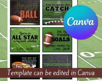 Valentine Favor Tags, Printable Football Valentines, Editable Canva Template, Sports Valentine Party Tags, Editable Cards, Instant Download