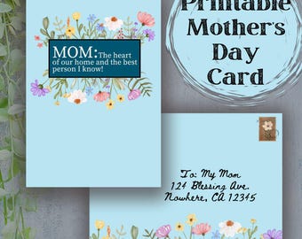 Mother’s Day Card Printable with Matching Envelope | 5x7 Folded Card | Print at Home | Instant Download | Funny Cards | Card for Mom